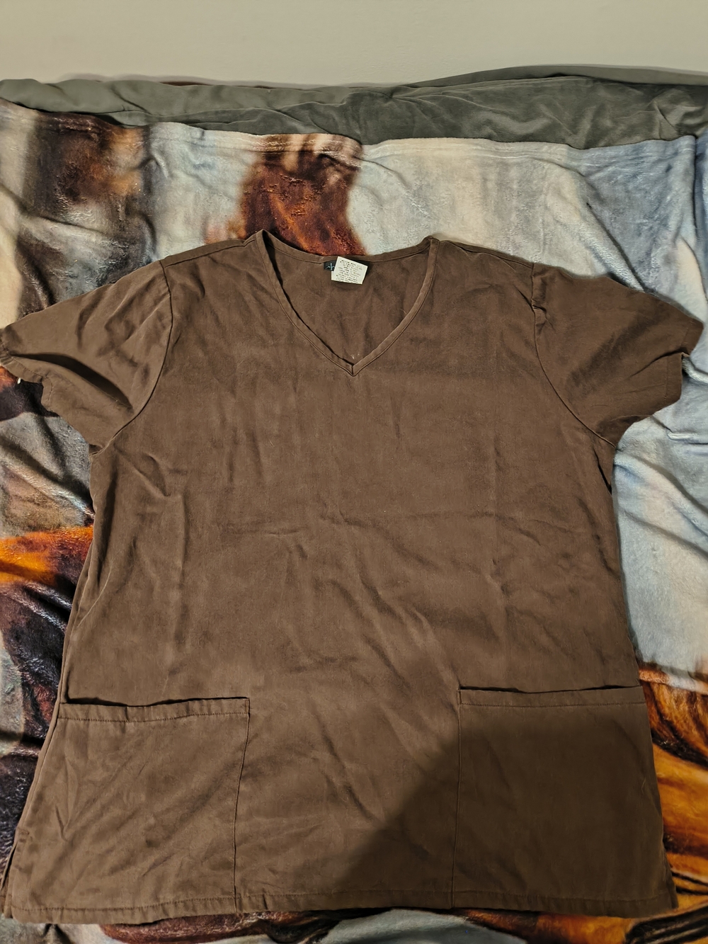 Cherokee Brown V-Neck Scrub Top with Front Pockets